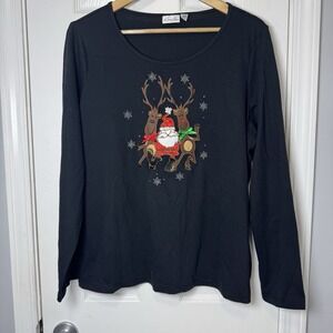 Kim Rogers Vintage Embroidered Santa Dancing Reindeer Holiday 90s Shirt 1x XL